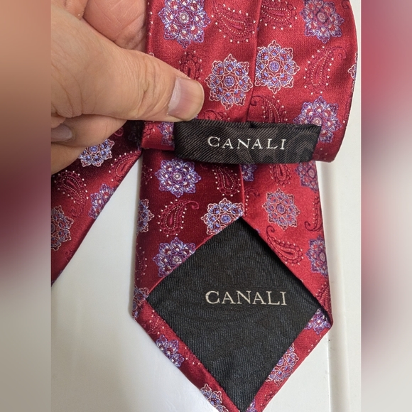 Canali Mens Floral Silk Red Tie - Picture 7 of 9